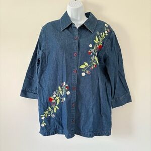 Embroidered Denim Shirt with Floral Design